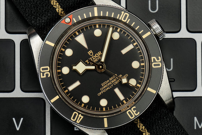 Tudor Black Bay Watch on a Keyboard 